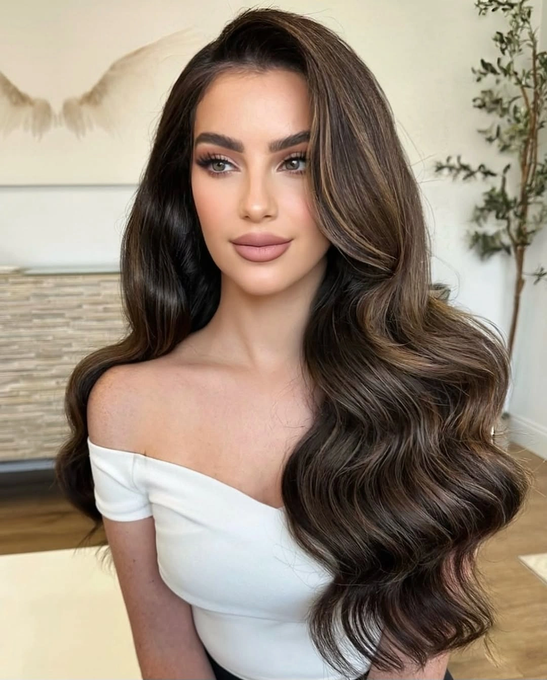 effortless body waves hairstyle Glossy Espresso Waves With Soft Face-Framing Movement