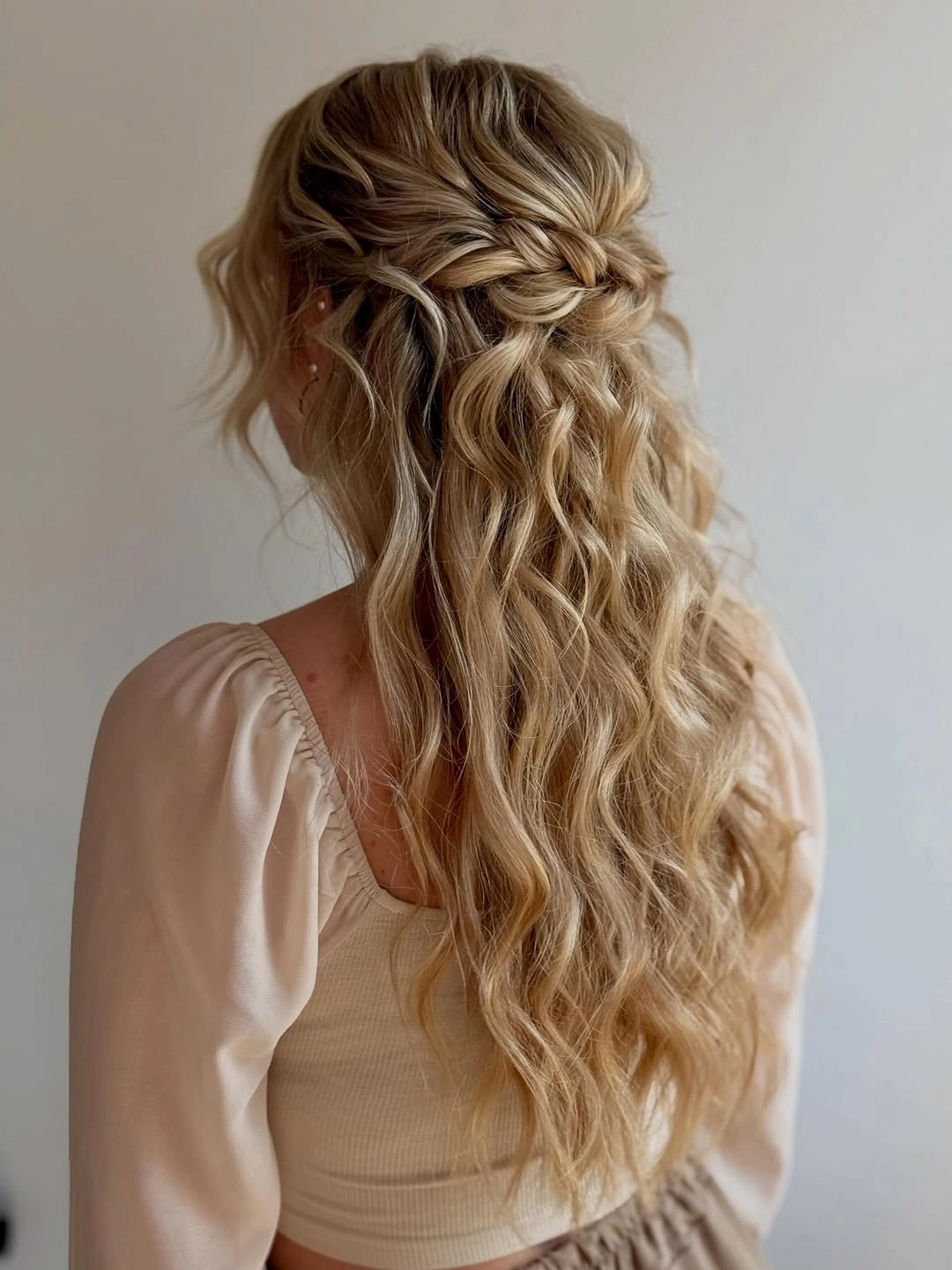 fall hairstyles for long hair 2026 Soft Twisted Half-Up Waves That Feel Effortlessly Romantic
