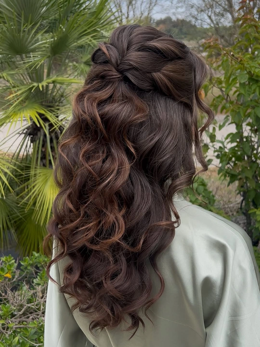 fall hairstyles for long hair 2026 Rich Chocolate Half-Up Curls With Romantic Volume