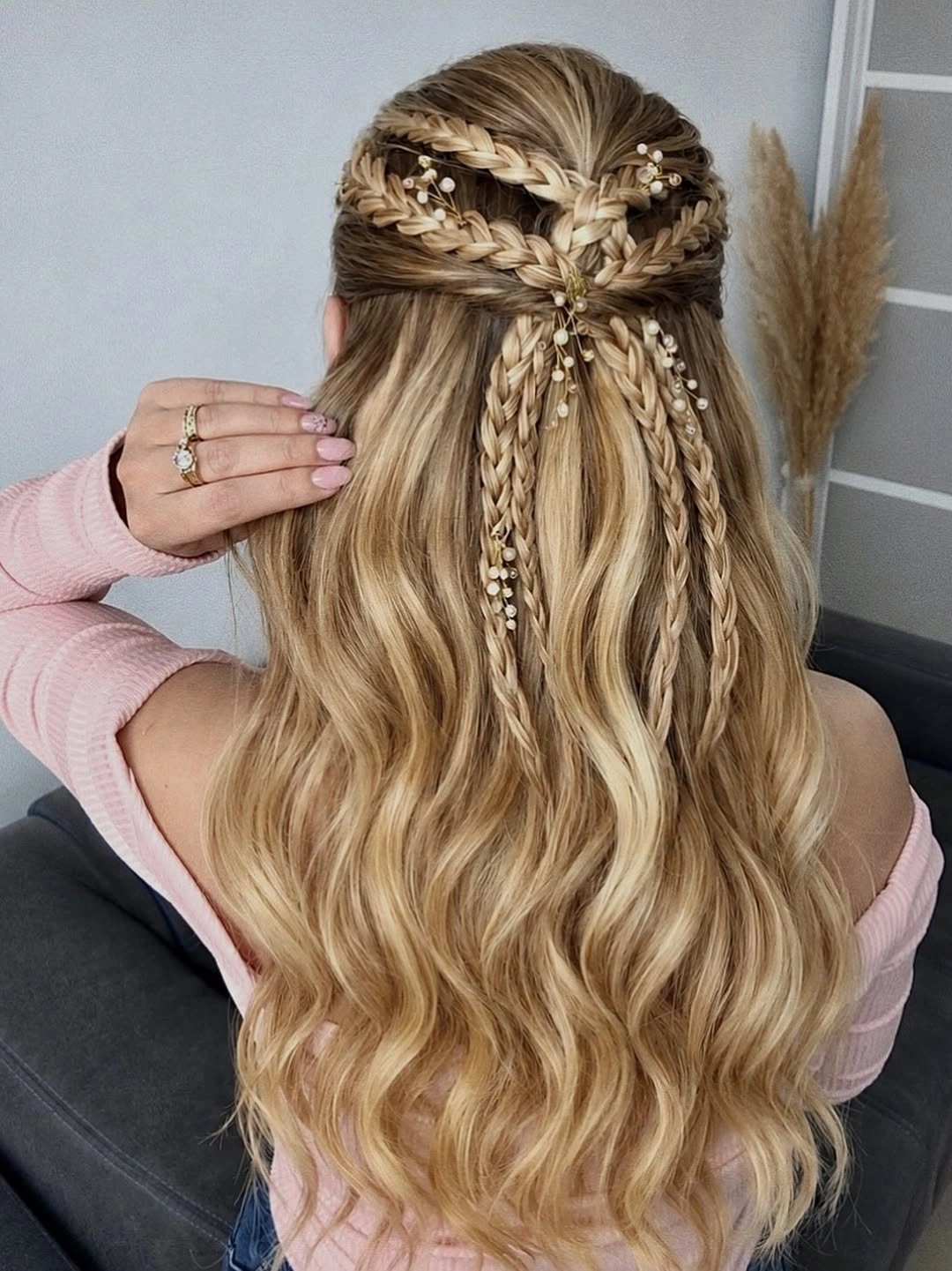 fall hairstyles for wedding guests 2026 Romantic Braided Half-Up Style With Delicate Details