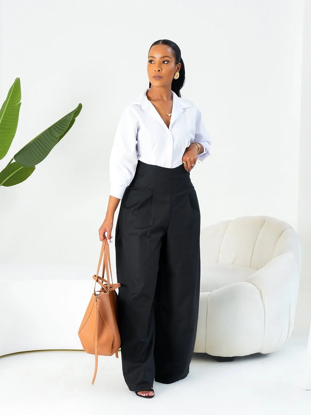fall outfits wide leg trousers 2026 Wide-Leg Trousers with a Crisp White Shirt