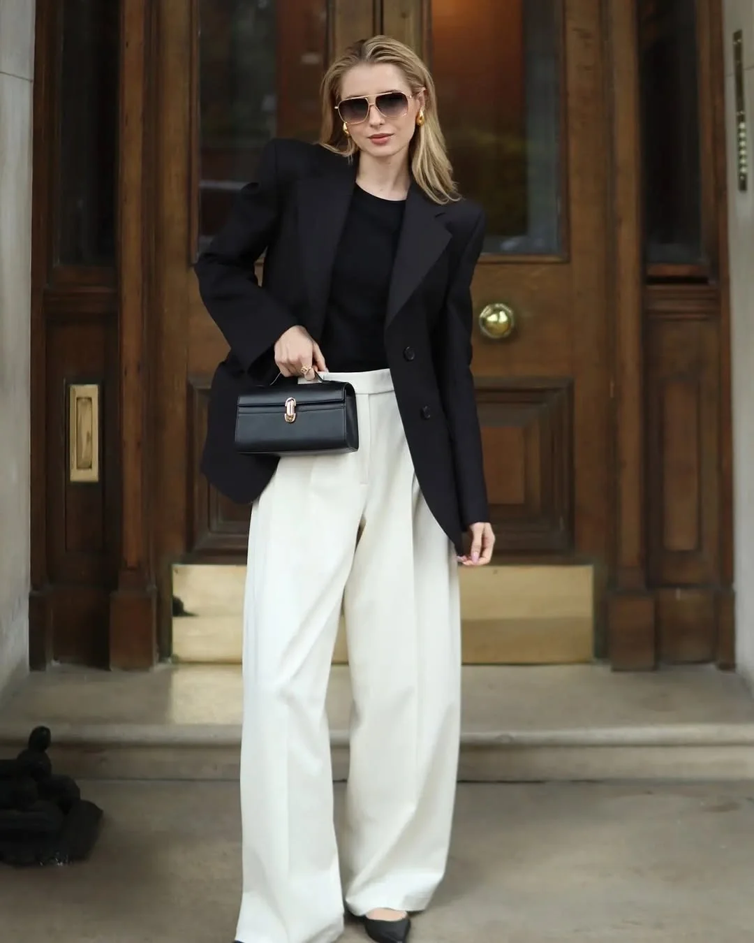 fall outfits wide leg trousers 2026 Black and White Tailoring That Always Looks Expensive