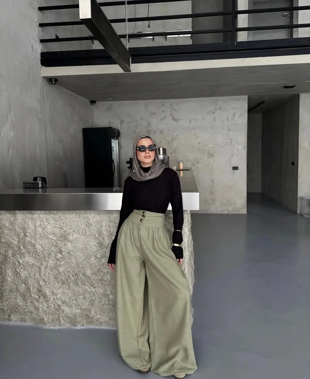fall outfits wide leg trousers 2026 Soft Sage Wide-Leg Trousers with Minimalist Knitwear
