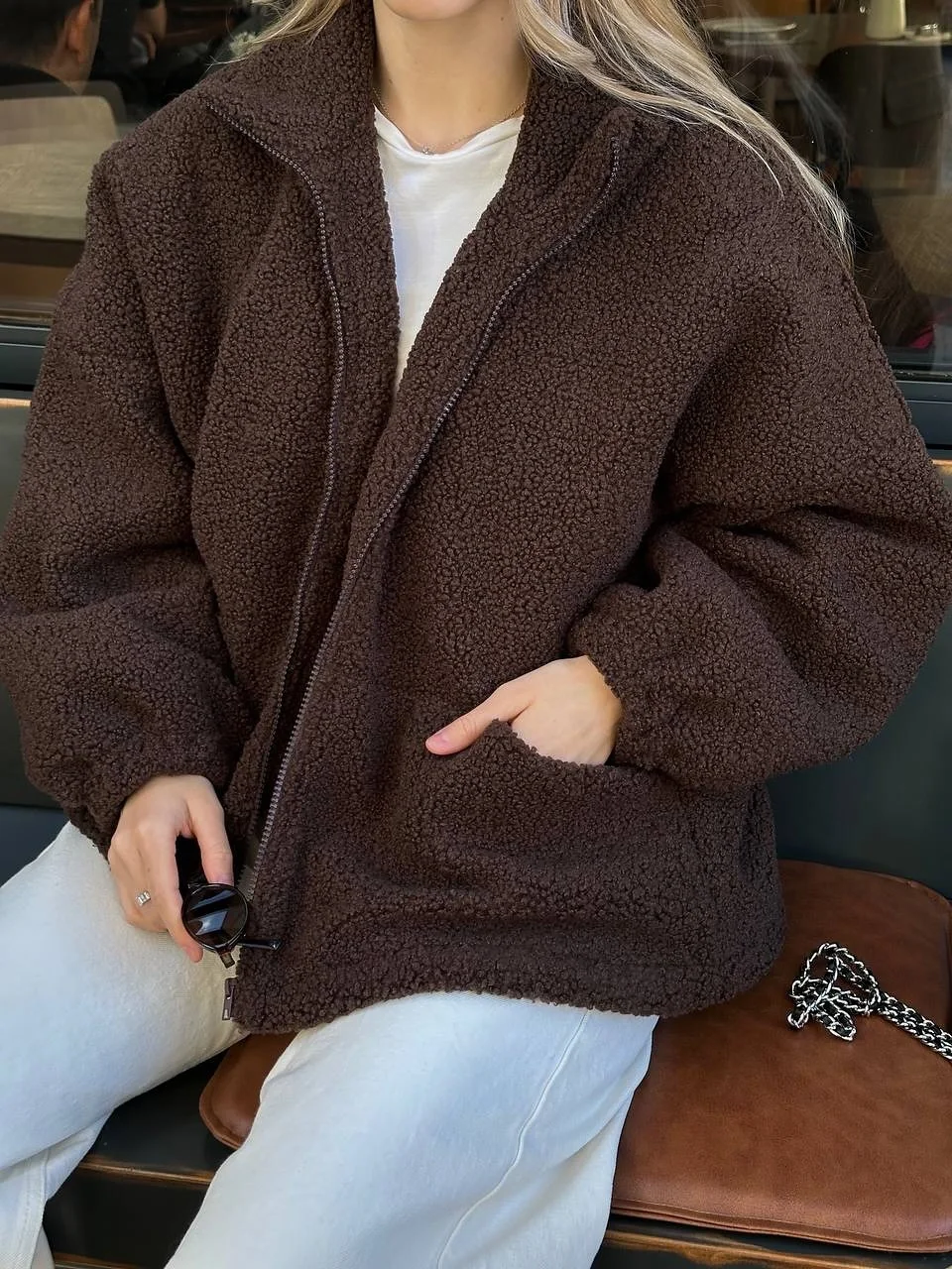 fall outfits with bombers 2026 The Chocolate Teddy Bomber That Makes Casual Feel Luxurious