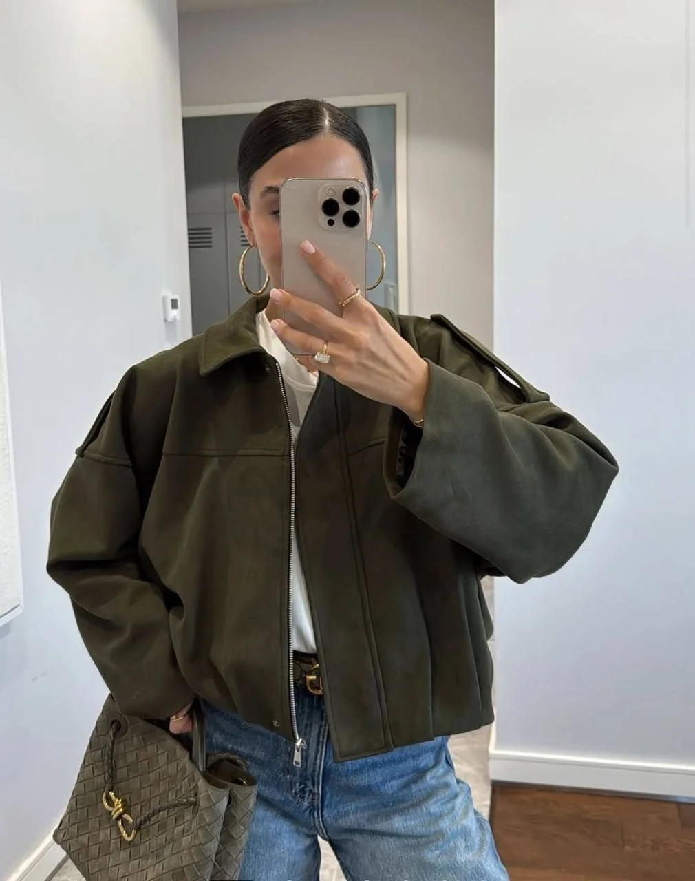 fall outfits with bombers 2026 Olive Bomber Jackets Bring Quiet Luxury Into Everyday Fall Style