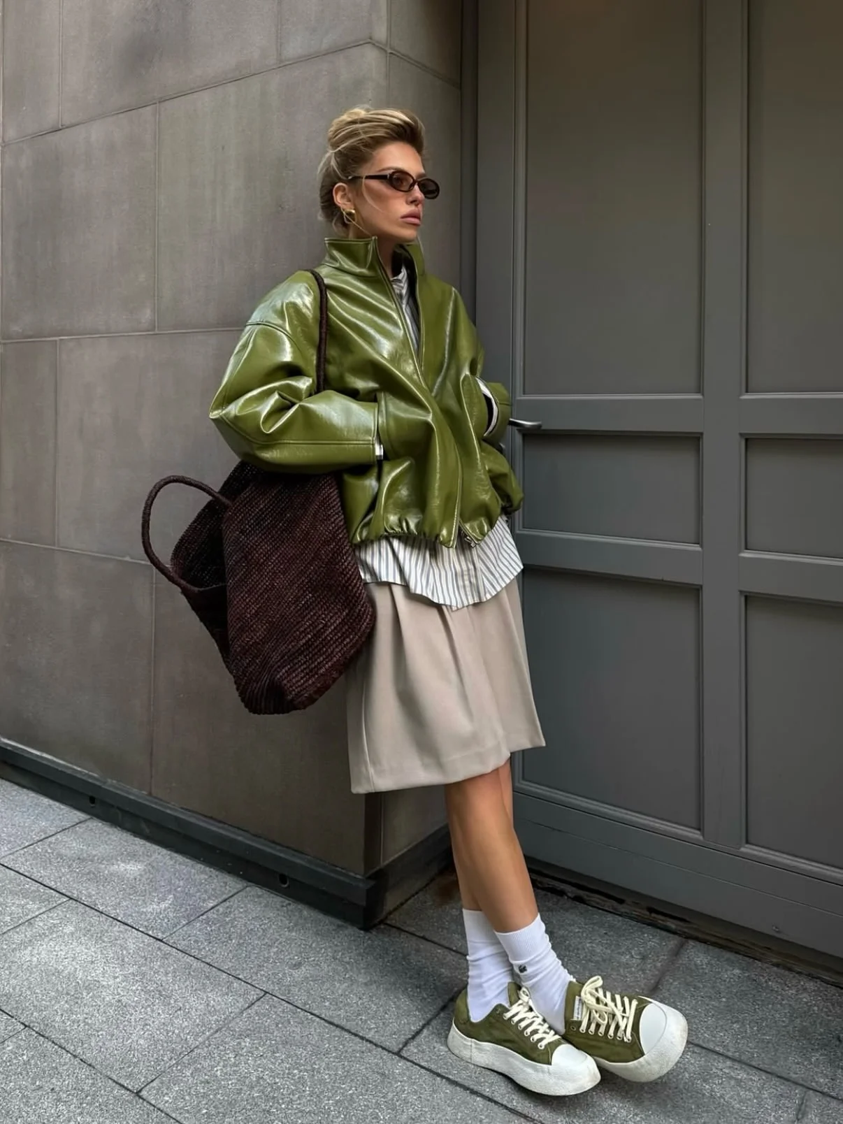 fall outfits with bombers 2026 Olive Leather Bombers Redefine Modern Street Style