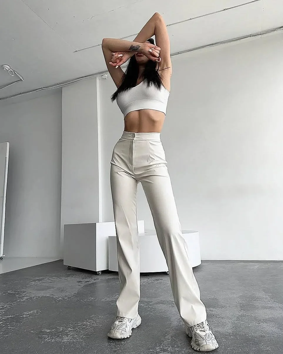fall outfits with Leather pants 2026 Minimal Ivory Leather Pants for Casual Days