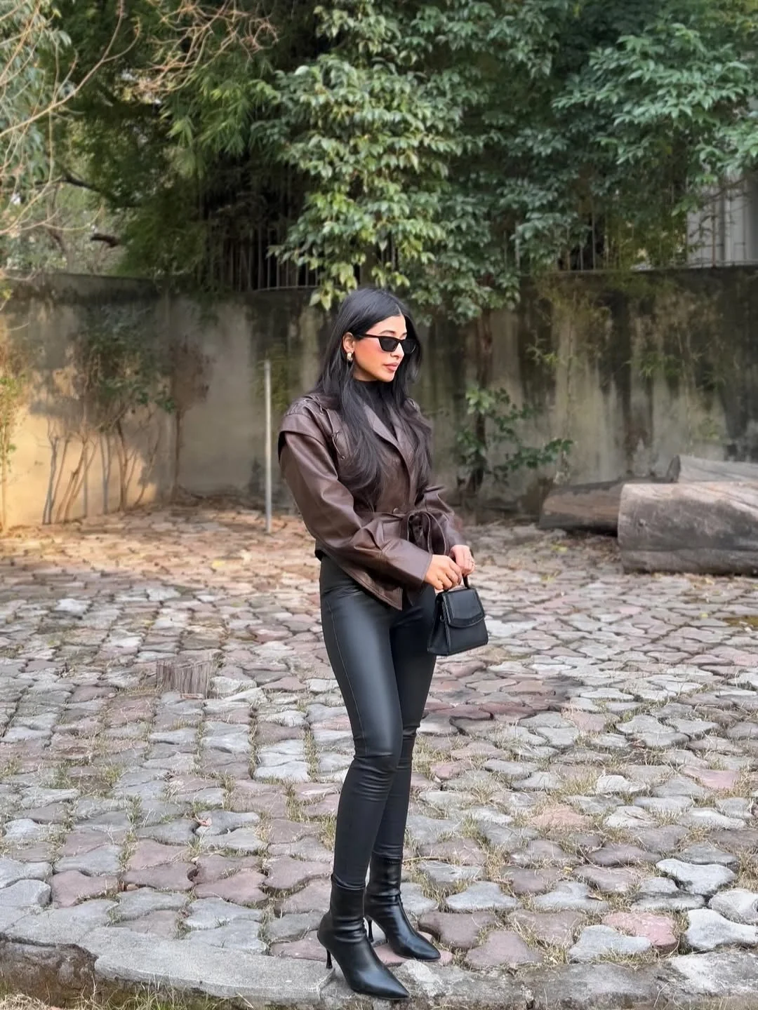 fall outfits with Leather pants 2026 Chocolate Leather Jacket With Sleek Skinny Leather Pants
