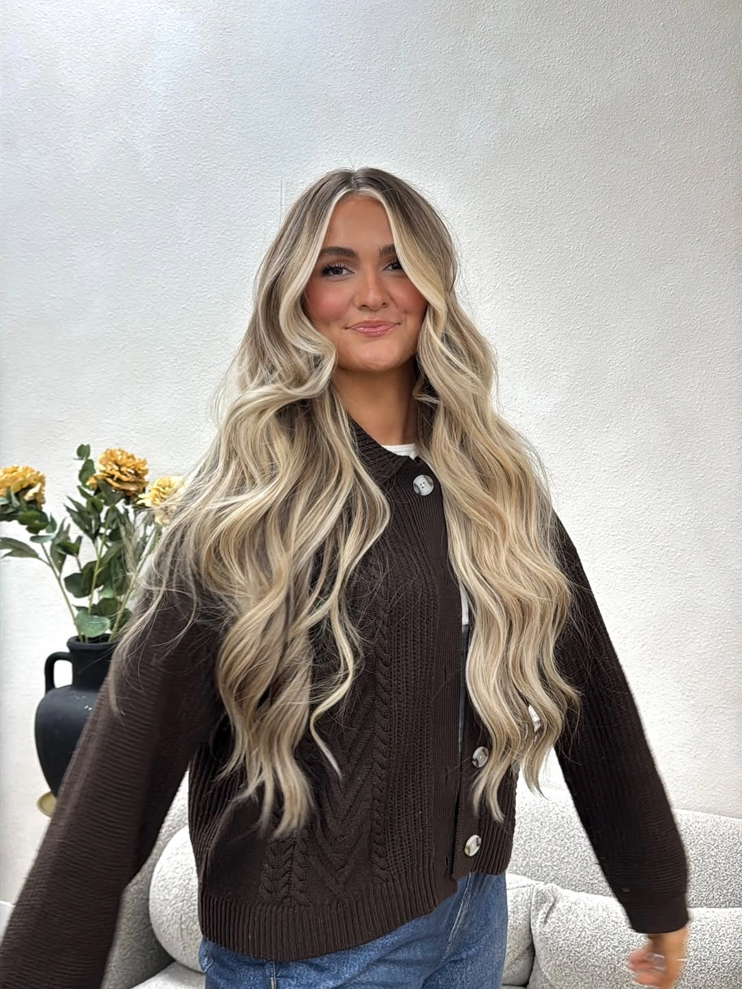 gorgeous beige blond hair color Long Flowing Beige Blonde with Luminous Dimension