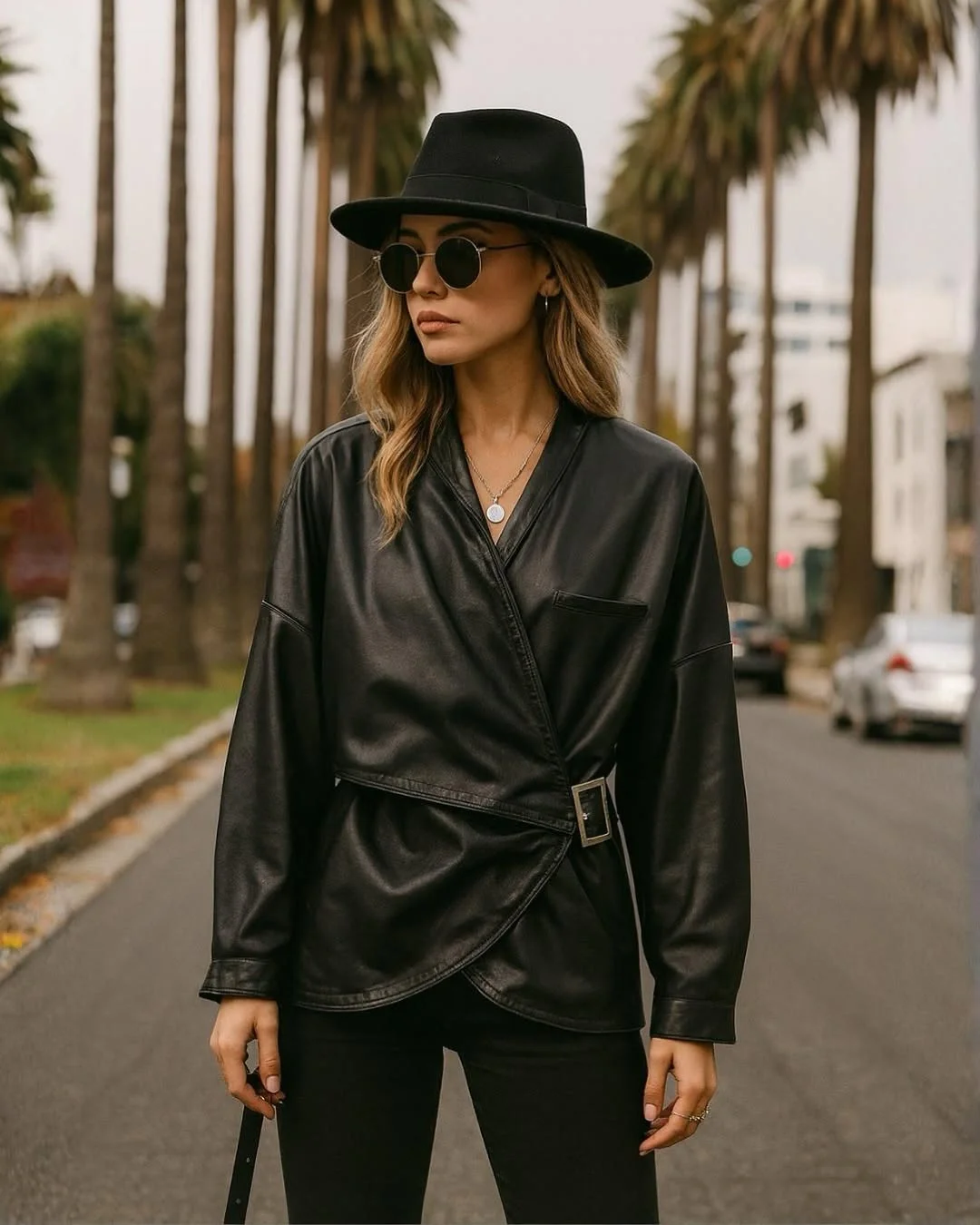 leather jacket outfits women 2026 A Classy Black Leather Wrap Jacket With Timeless Appeal