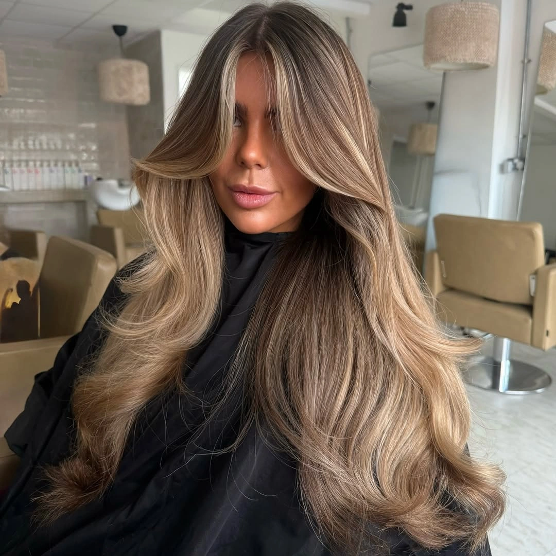 modern hair lowlights color ideas and inspiration Taupe Brunette with Silky Ribbon Lowlights