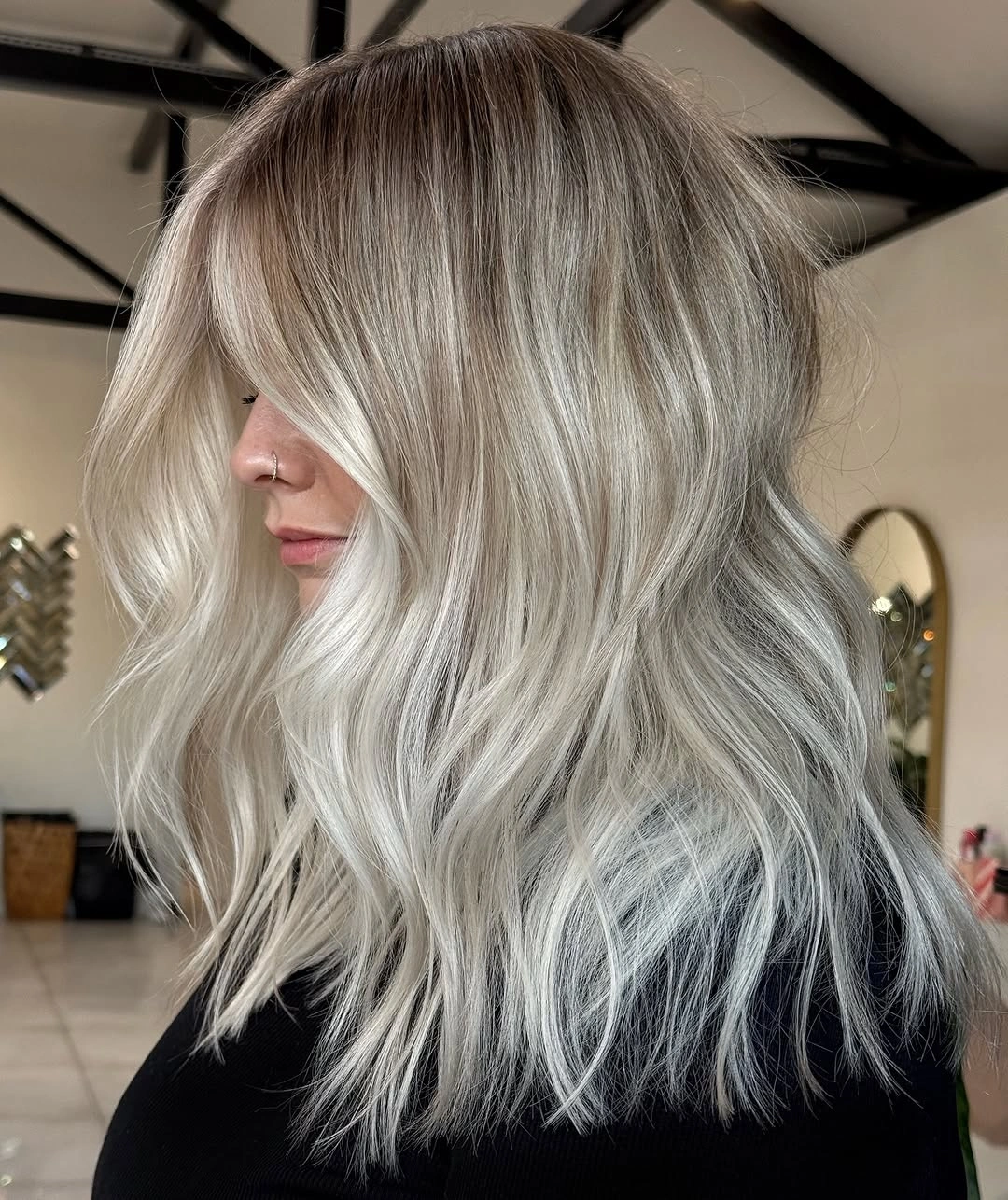 modern hair lowlights color ideas and inspiration Icy Pearl Blonde with Smoky Lowlights