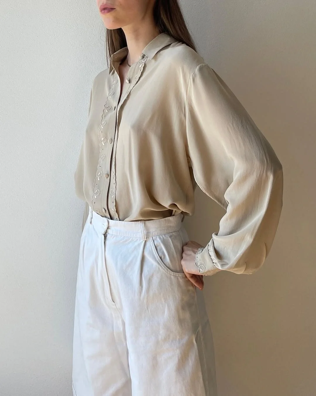 silk long sleeve blouse outfit fall 2026 Soft Neutrals That Feel Quietly Luxurious