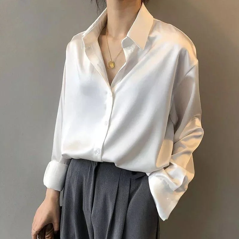 silk long sleeve blouse outfit fall 2026 Relaxed White Silk For Everyday Elegance