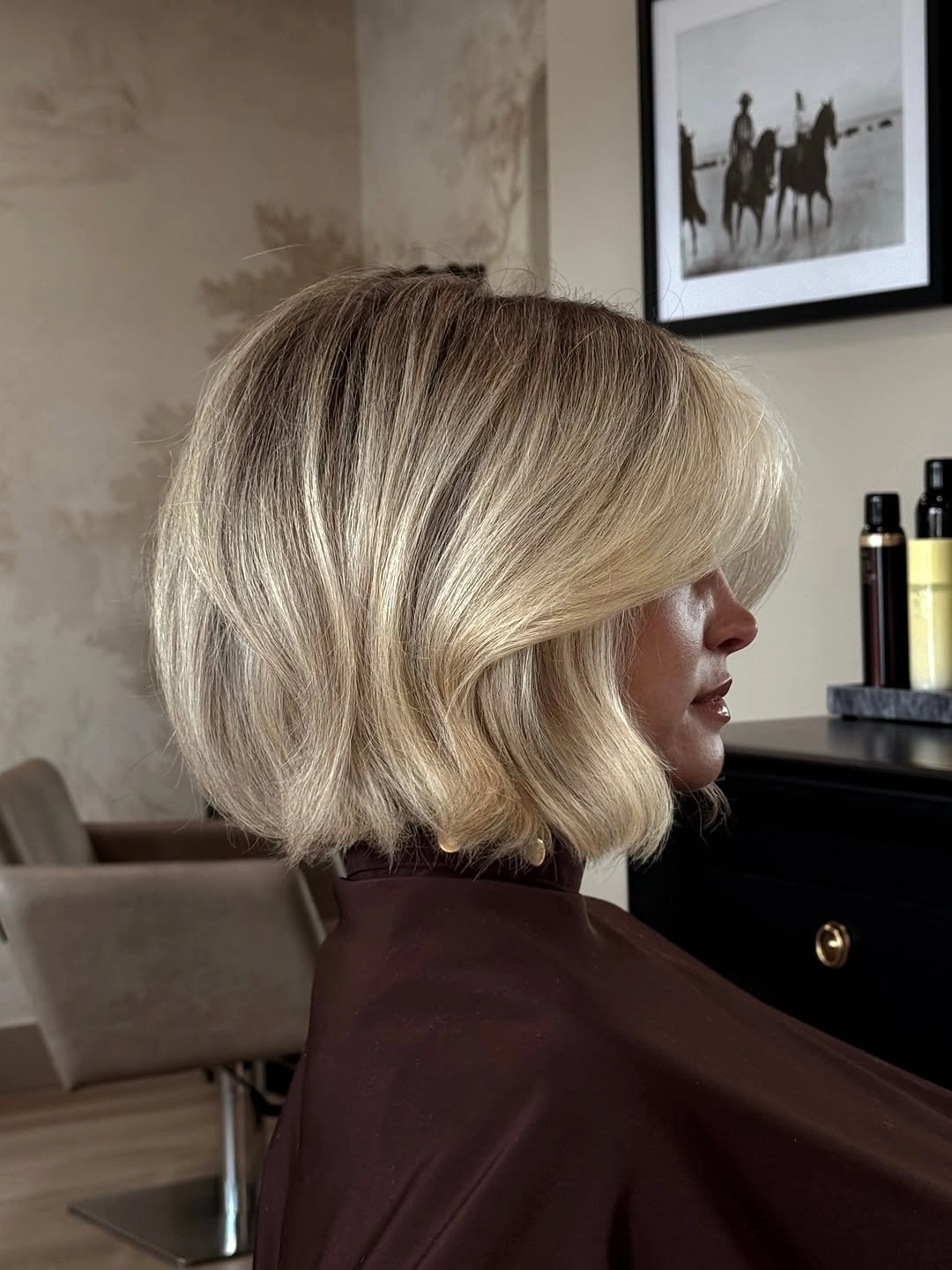 stunning fall blonde hair colour 2026 Classic Blonde Bob With Soft Curtain Bangs