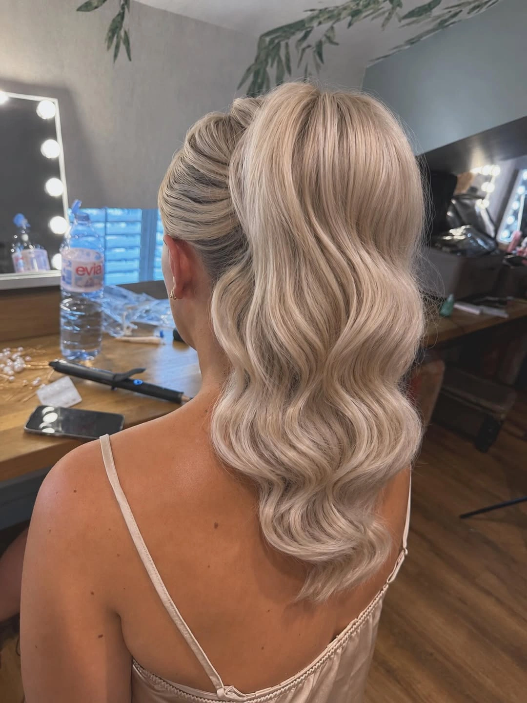 stylish bridesmaid hairstyling Hollywood Half Up Waves