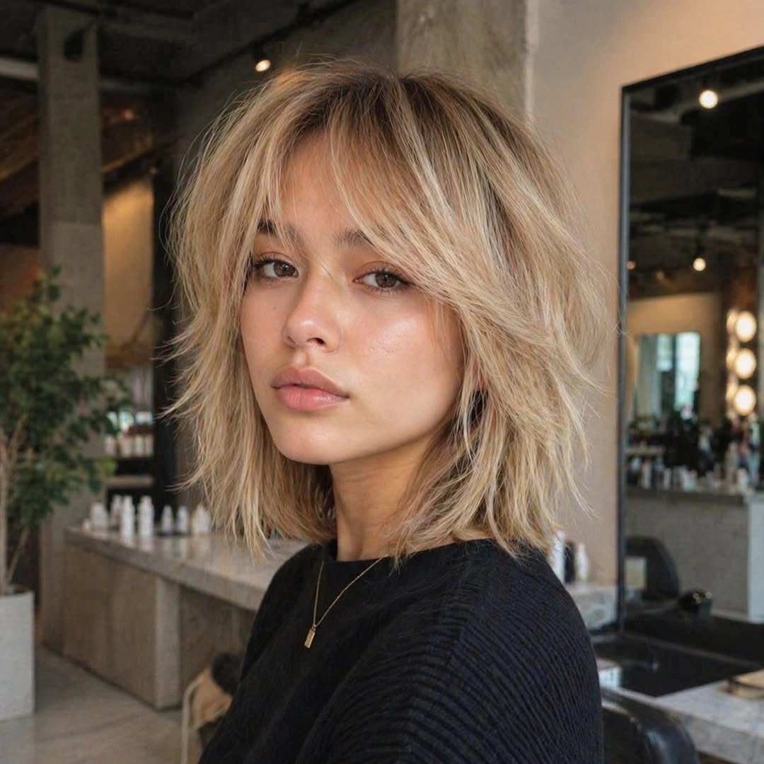 stylish choppy medium layered hair Airy Layered Bob with Natural Texture