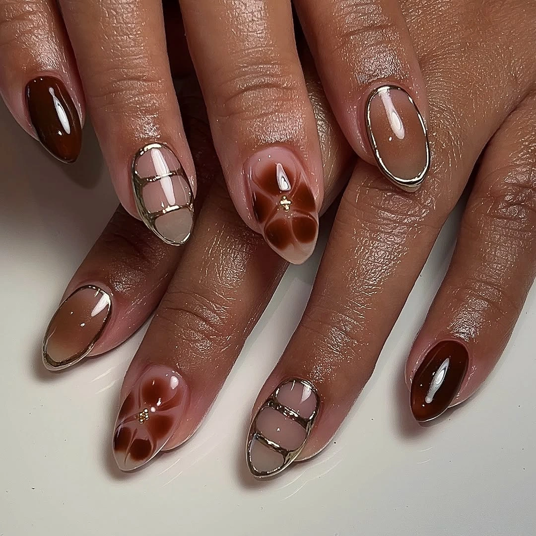 stylish fall medium nail ideas 2026 Glossy Cocoa Minimal Elegance