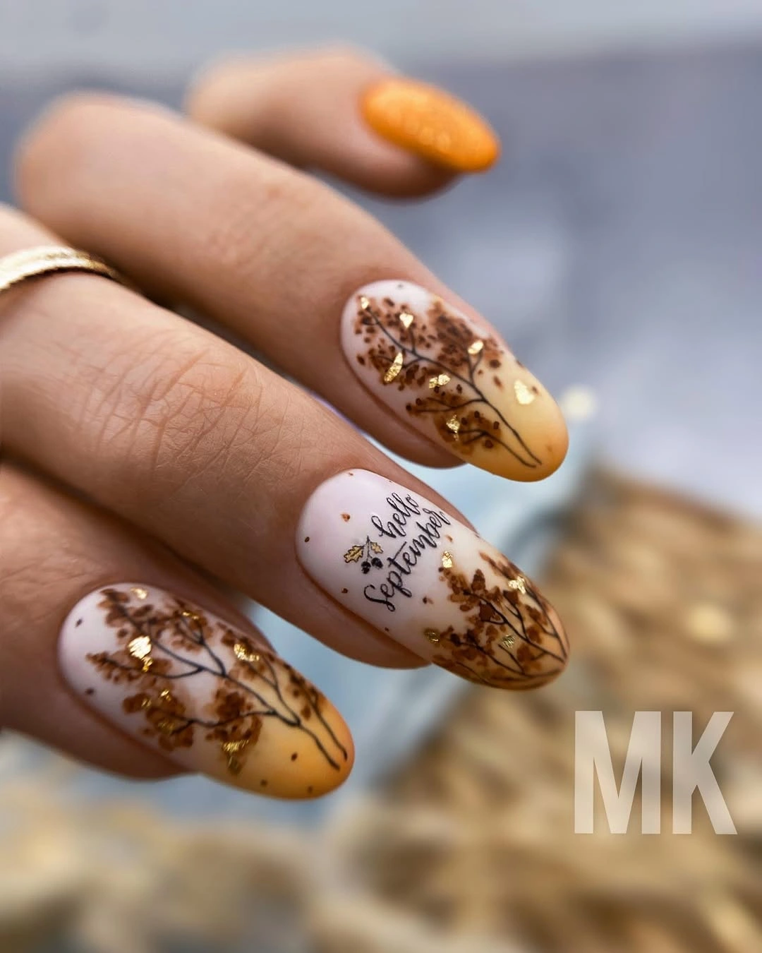 stylish fall nail art 2026 Soft Botanical September Nails