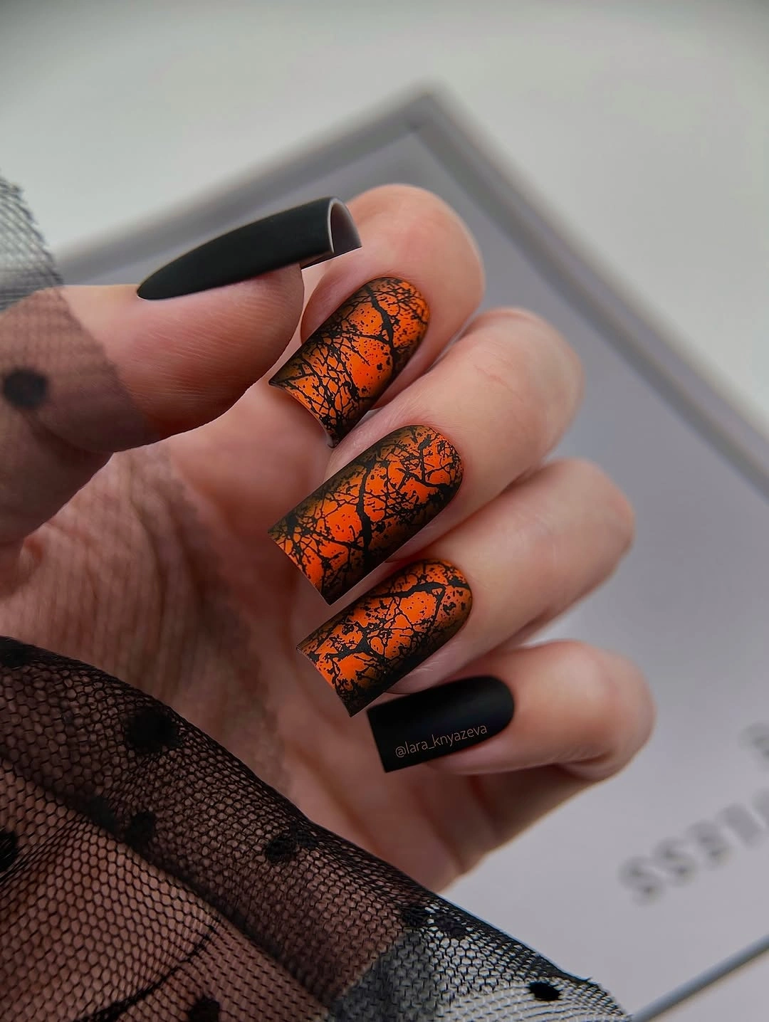 stylish fall nail art 2026 Burnt Orange Woodland Silhouettes