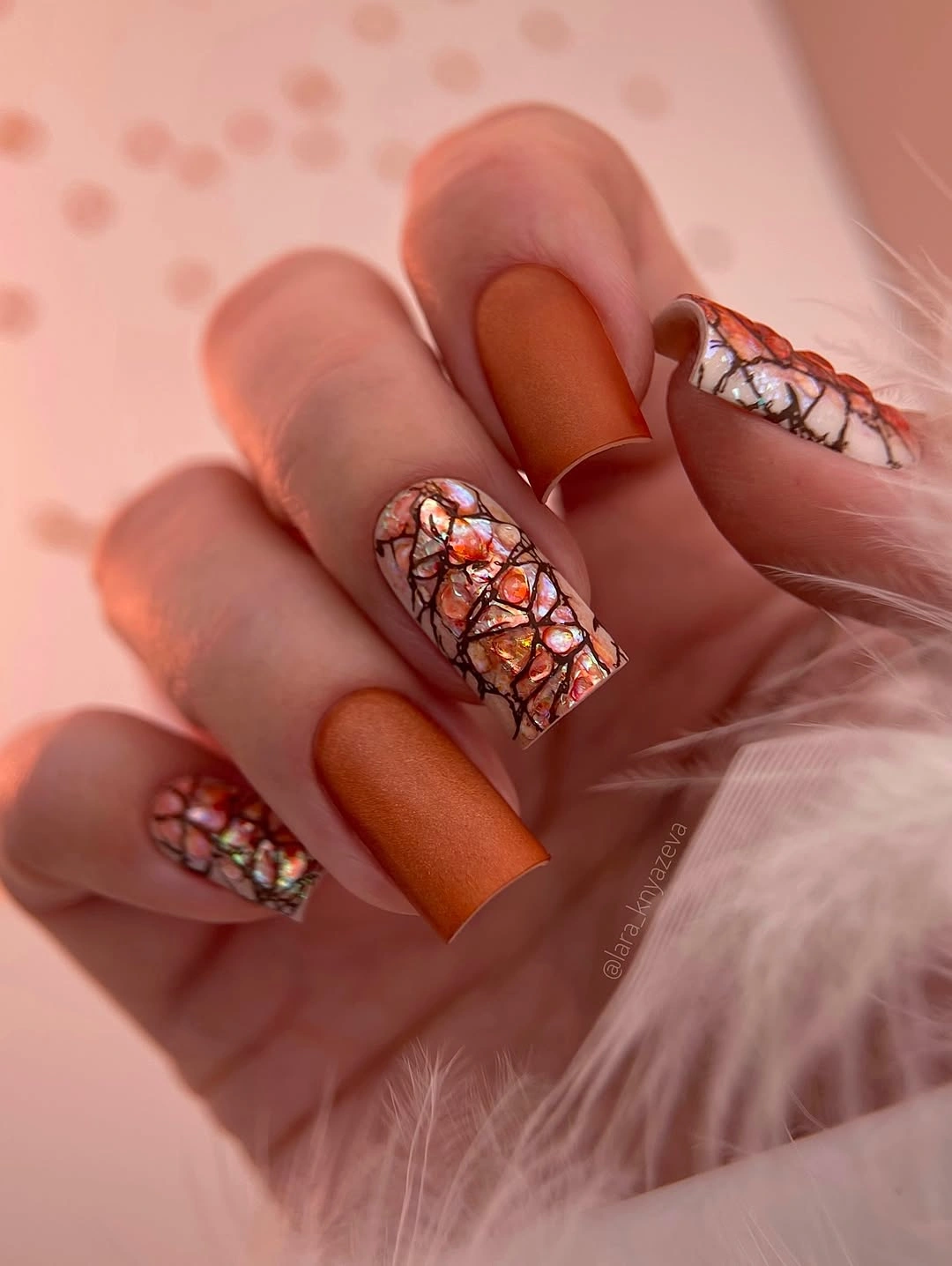 stylish fall nail art 2026 Amber Stone Autumn Texture