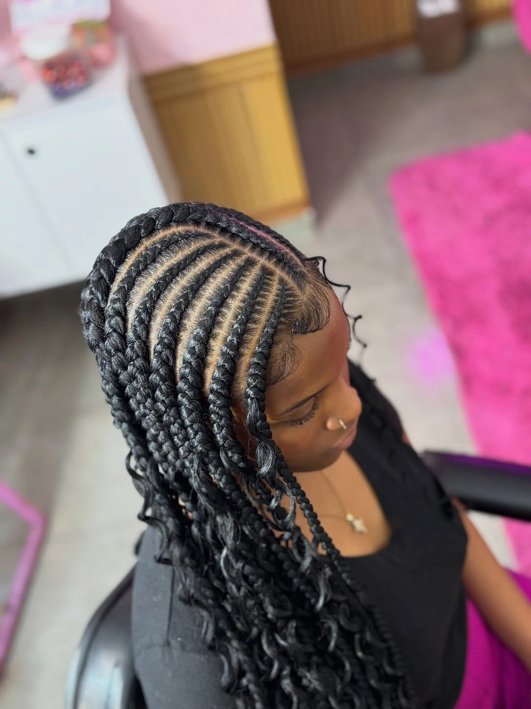 stylish lemonade braid hairstyle Chunky Braids Balanced with Soft Curled Ends