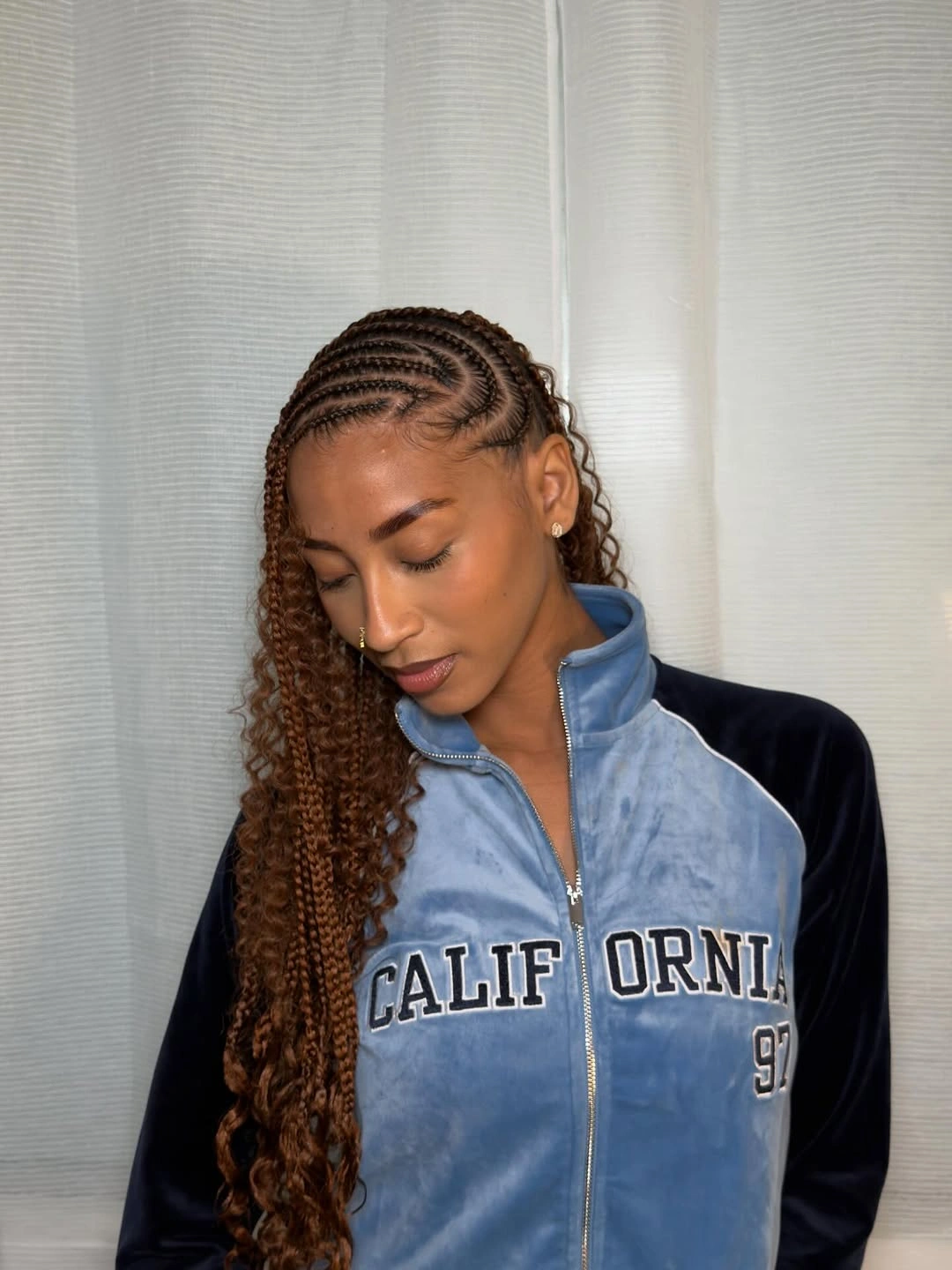 stylish lemonade braid hairstyle Warm Brown Braids with Soft Curly Ends