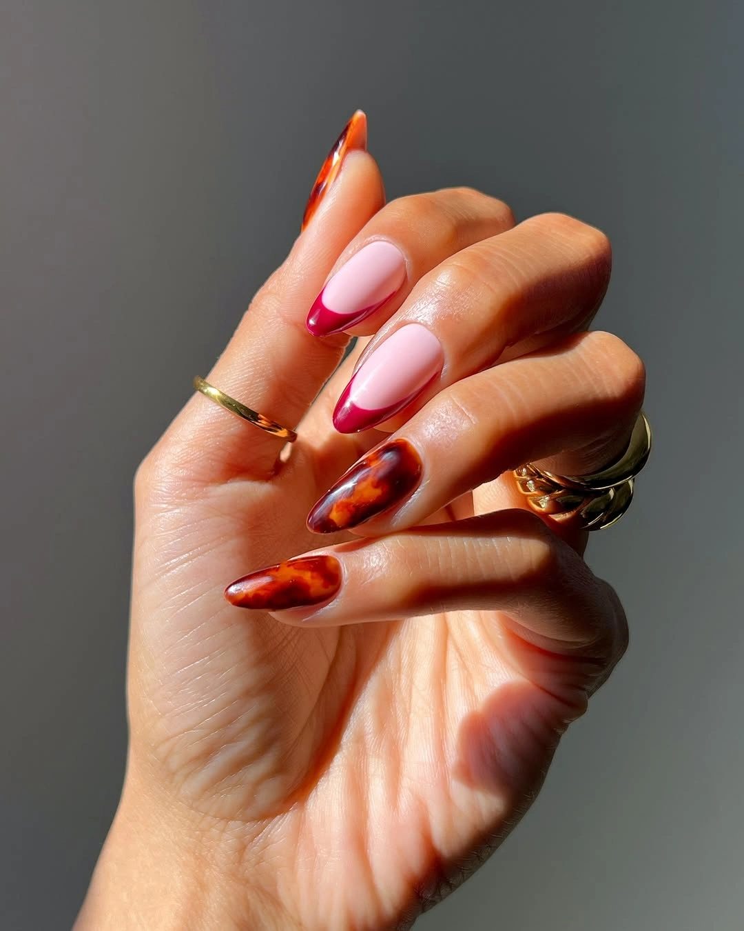 stylish september nail designs 2026 Berry French Meets Tortoiseshell Elegance