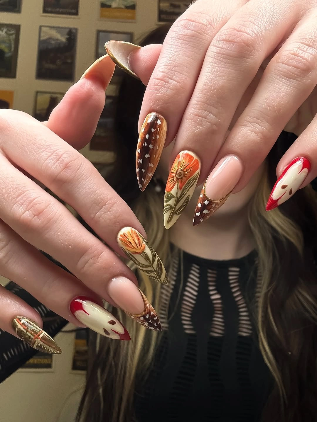 stylish september nail designs 2026 Autumn Garden Art with Woodland Details