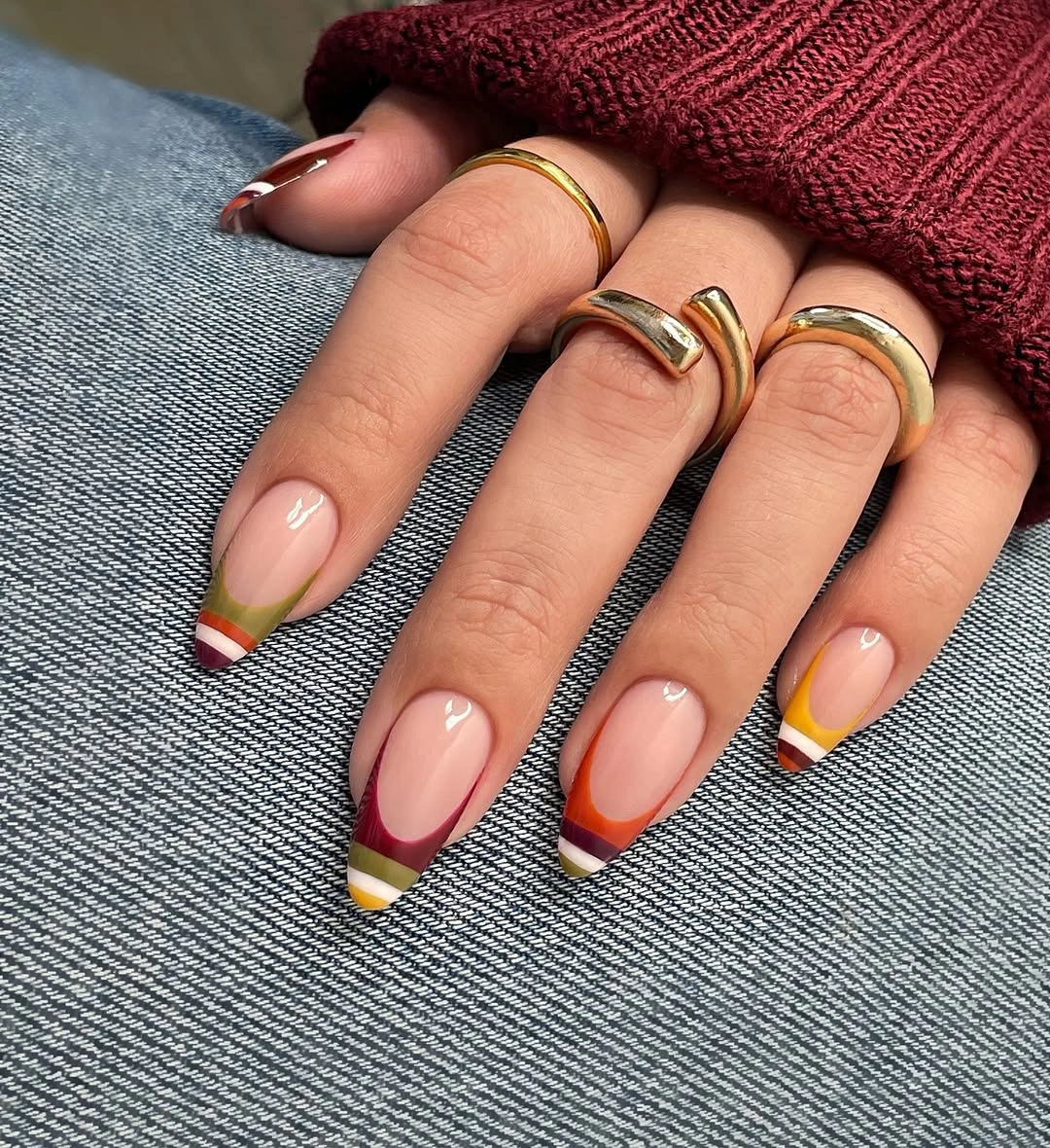 stylish september nail designs 2026 Modern Color Block French Tips for Early Fall