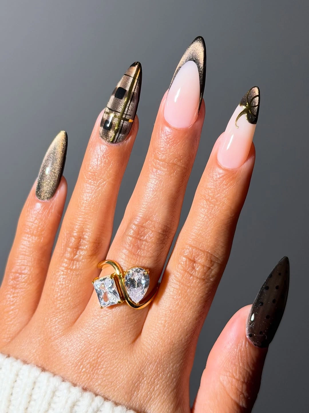 stylish september nail designs 2026 Smoky Metallic Nails with Contemporary Edge
