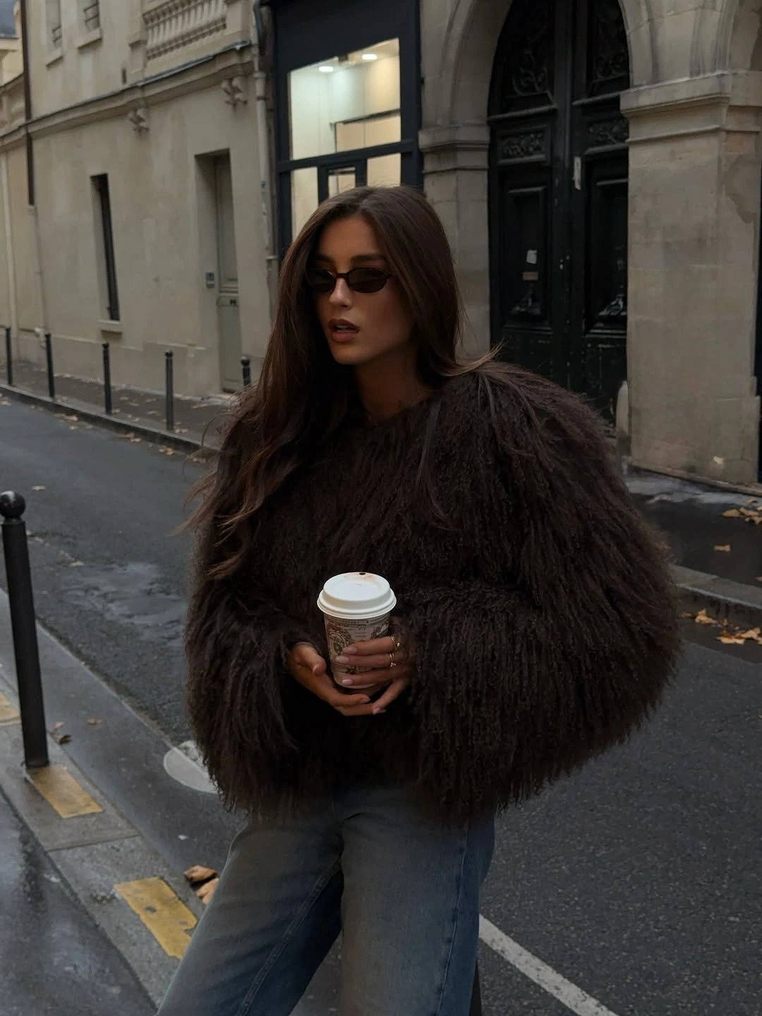 stylish shaggy jacket Relaxed City Style With Rich Brown Texture