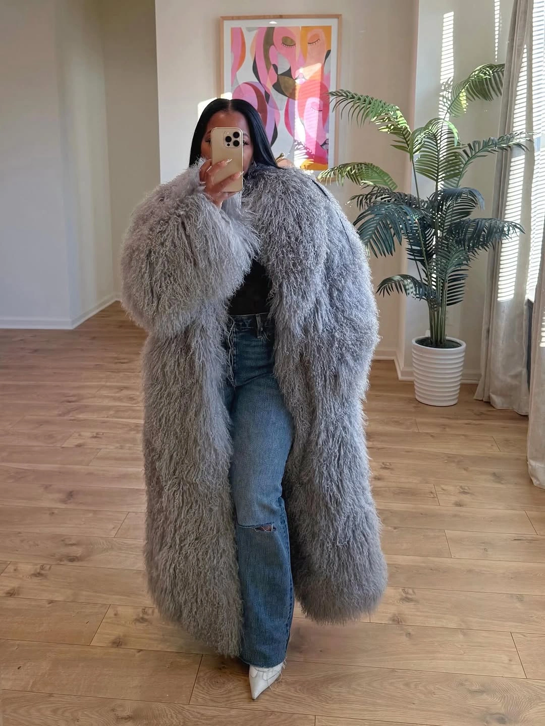 stylish shaggy jacket Relaxed Everyday Denim And Shaggy Texture