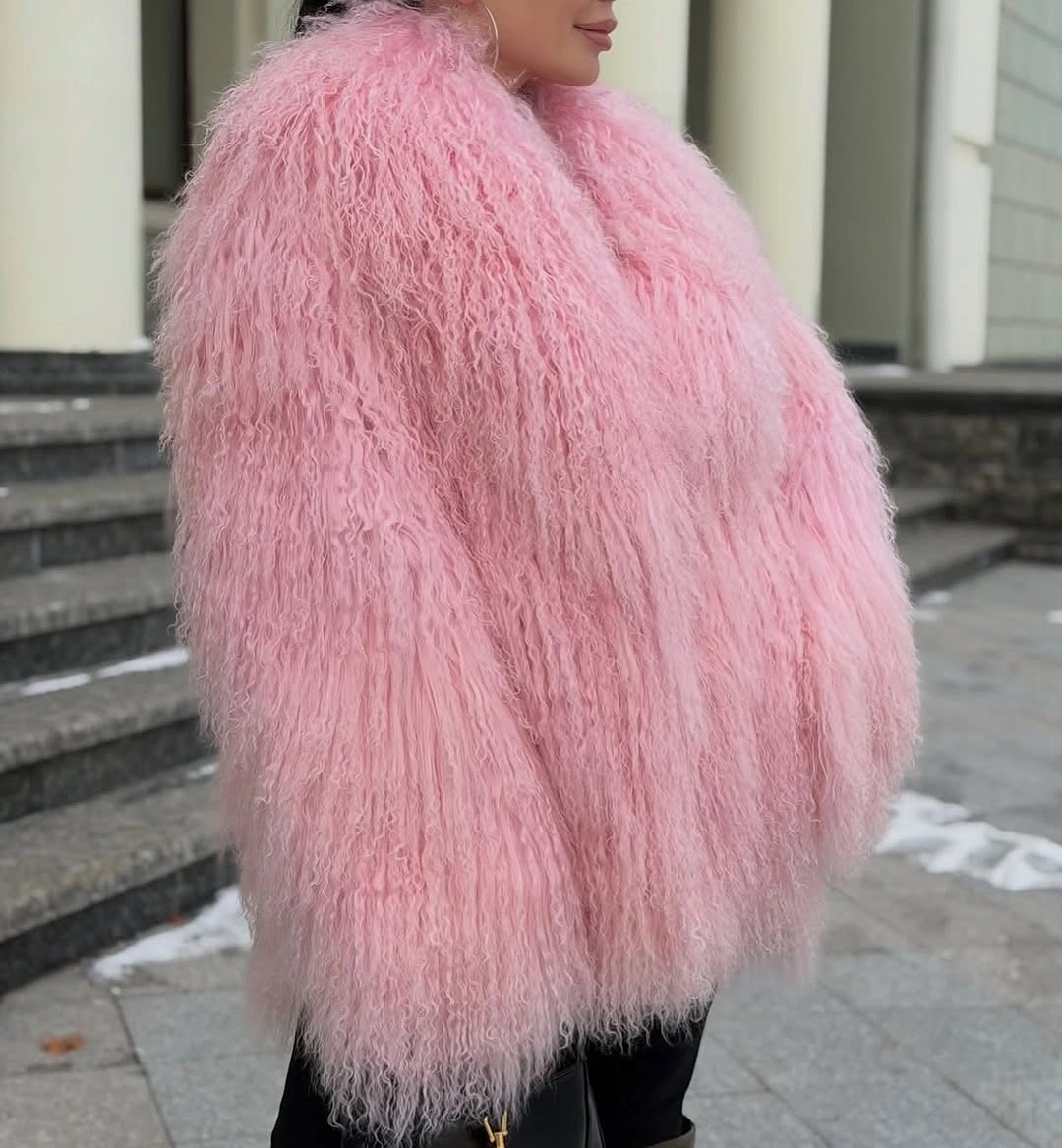 stylish shaggy jacket Soft Pink With Cozy Volume