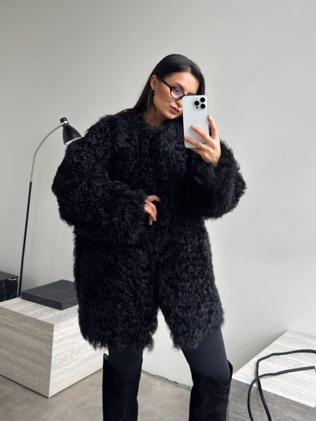 stylish shaggy jacket Classic Black With Everyday Elegance