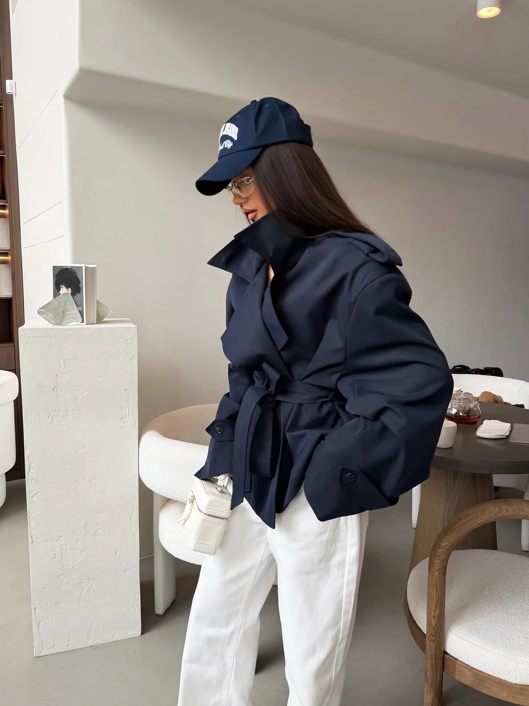 Trench coat fall outfits 2026 Cropped Navy Trench for Modern Weekend Looks