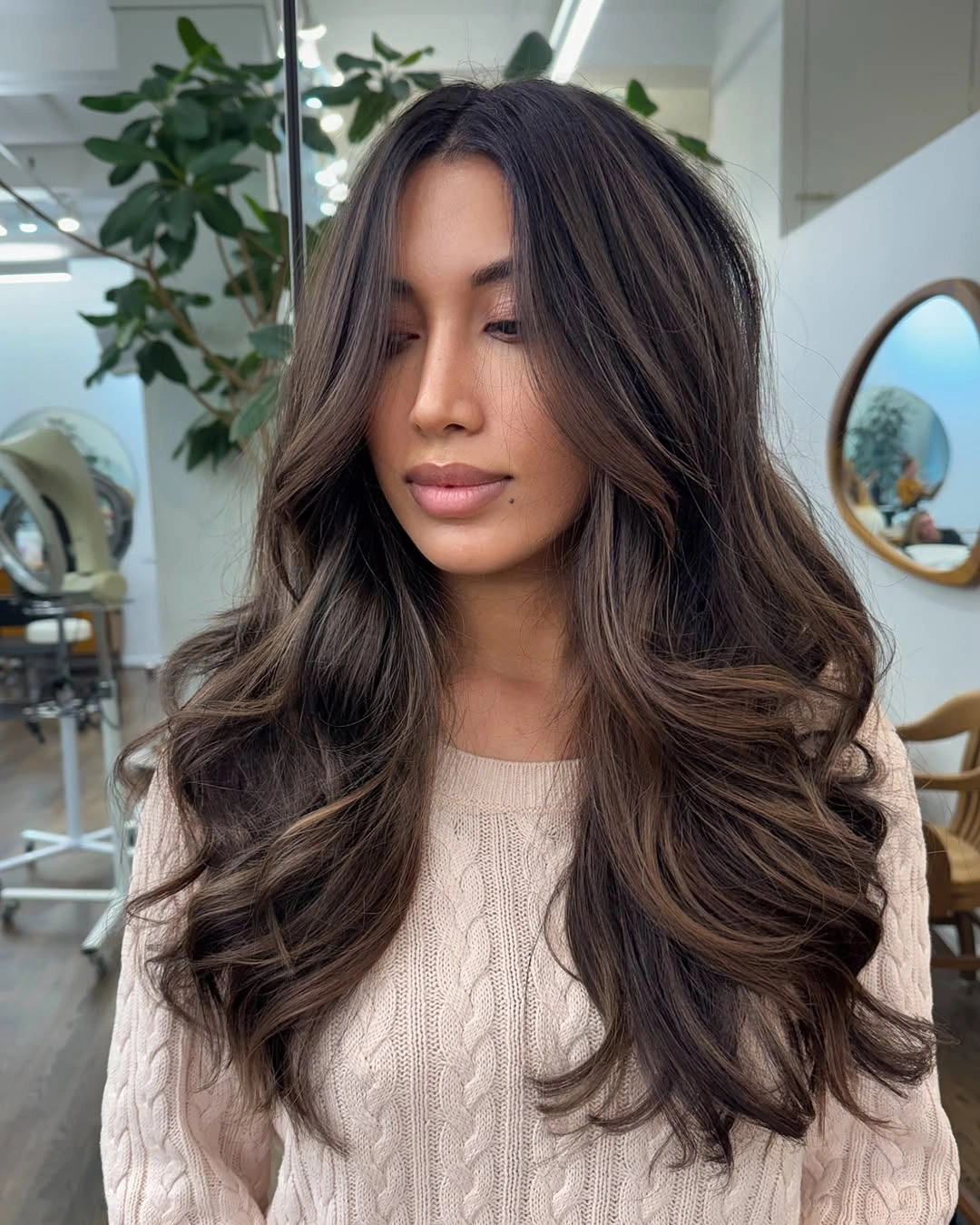 trendy dimensional brunette hair color Espresso Brunette With Luxe Voluminous Curls