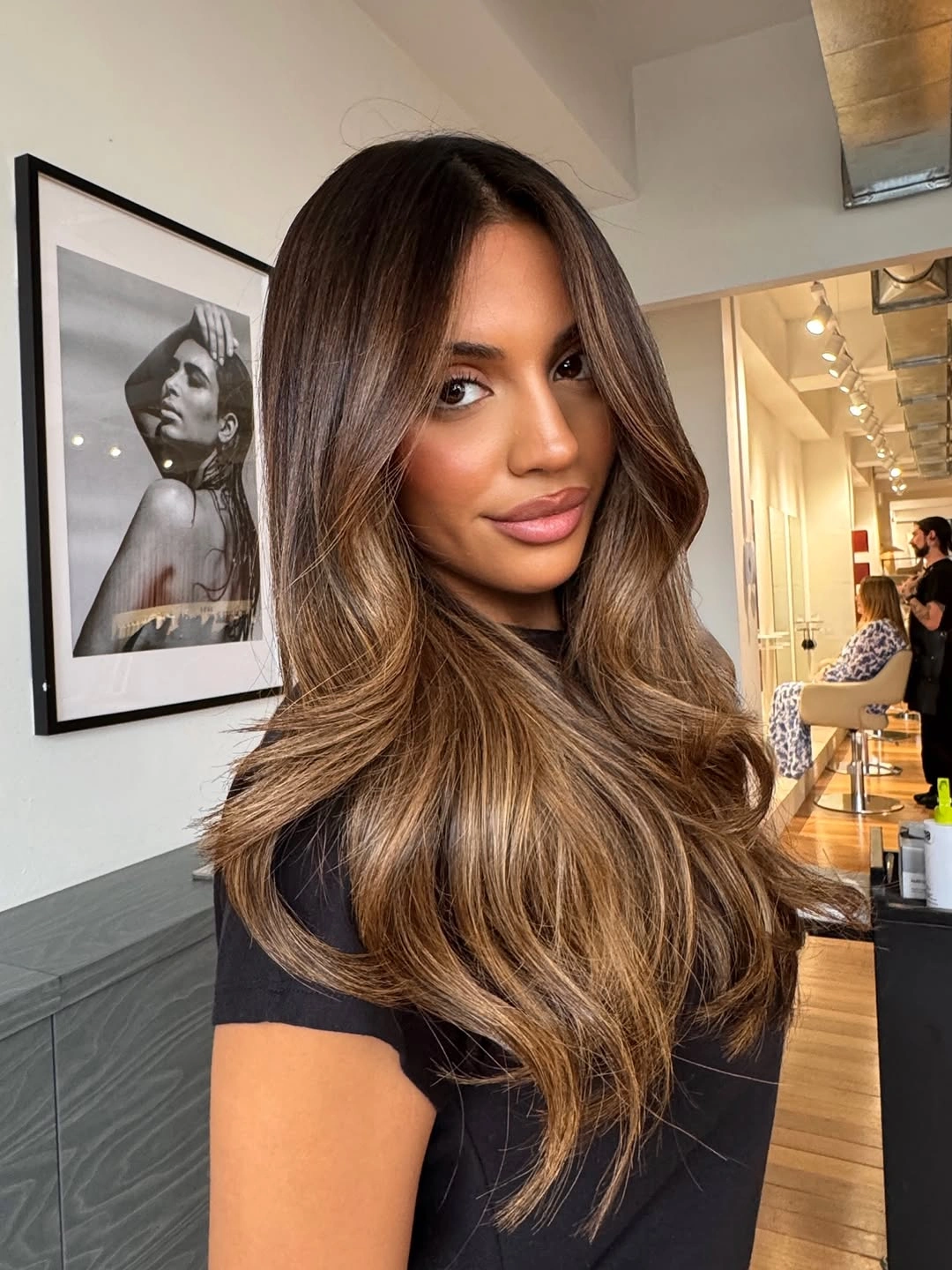 trendy dimensional brunette hair color Golden Brunette Blend With Luminous Ribbons