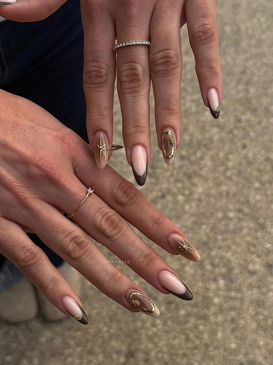 trendy fall almond nails 2026 Elegant Mocha French Almond Nails