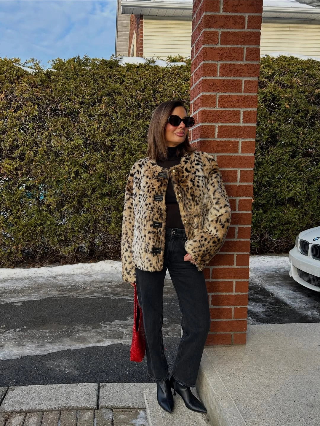 trendy faux fur jacket Leopard Print With Everyday Confidence