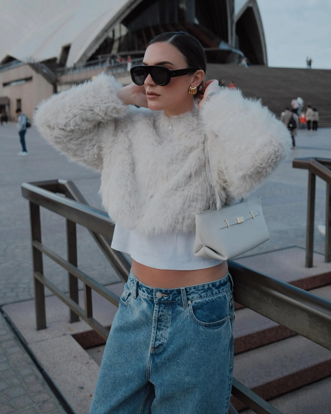 trendy faux fur jacket Modern Cropped White Layers