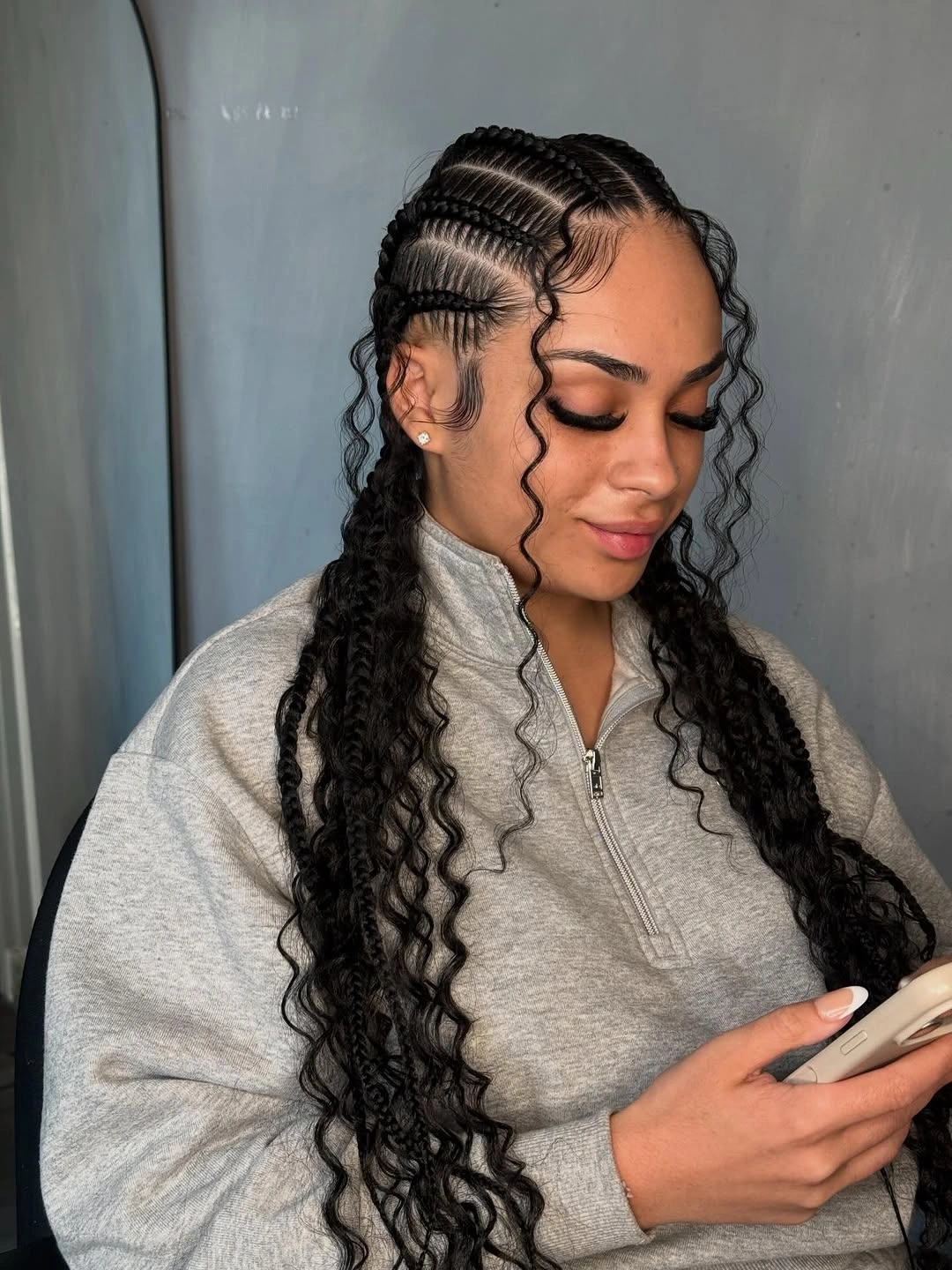 trendy feed in braid hairstyles Bohemian Feed In Braids With Loose Curls