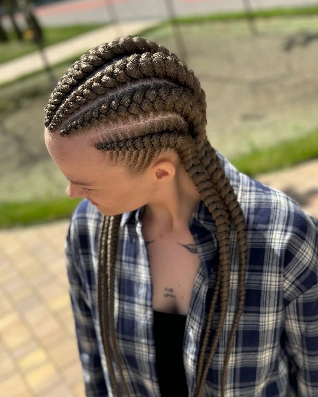 trendy feed in braid hairstyles Chunky Straight Back Braids With Soft Dimension