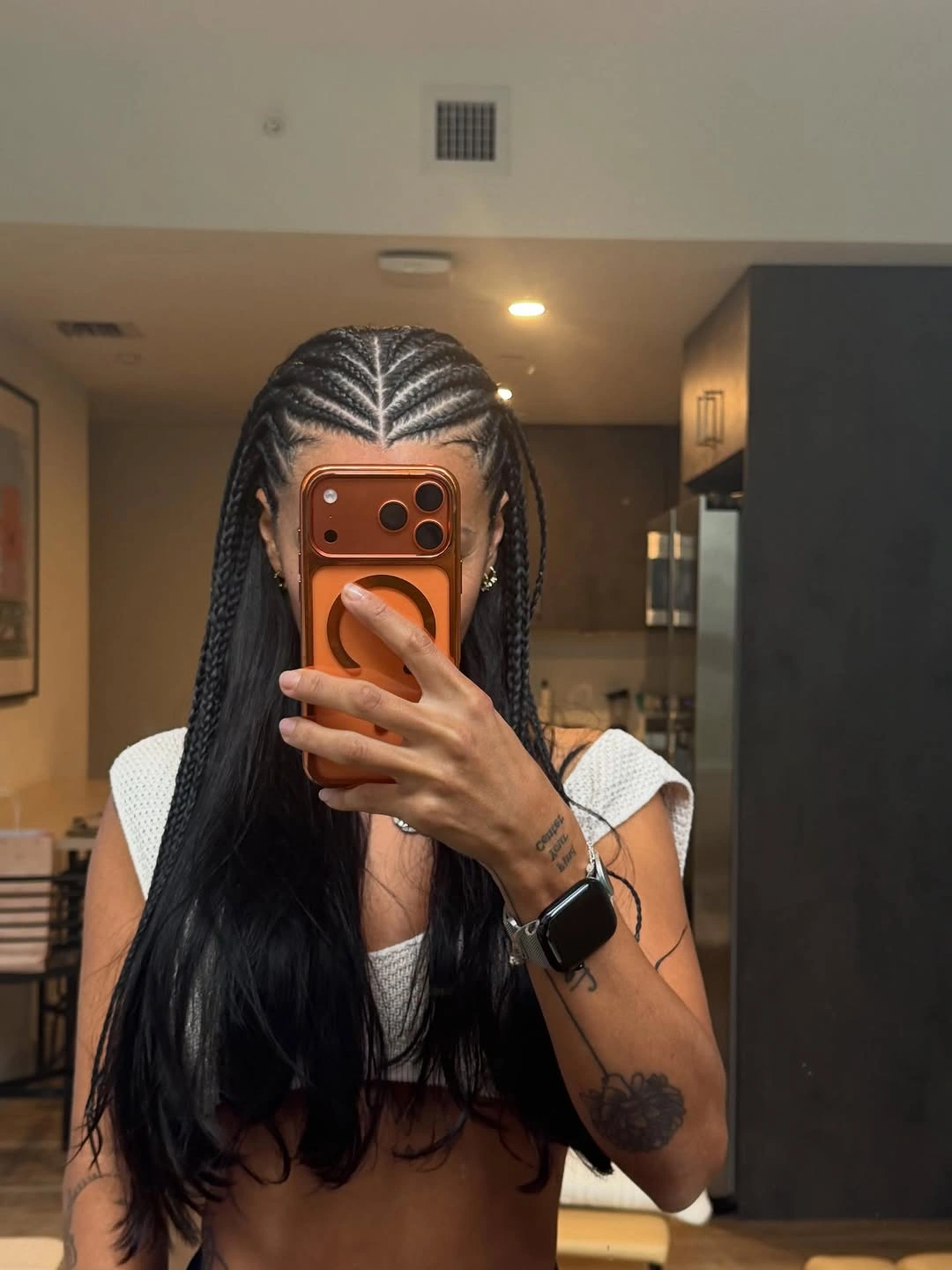 trendy feed in braid hairstyles Half Feed-In Cornrows With Loose Length for an Effortless Finish