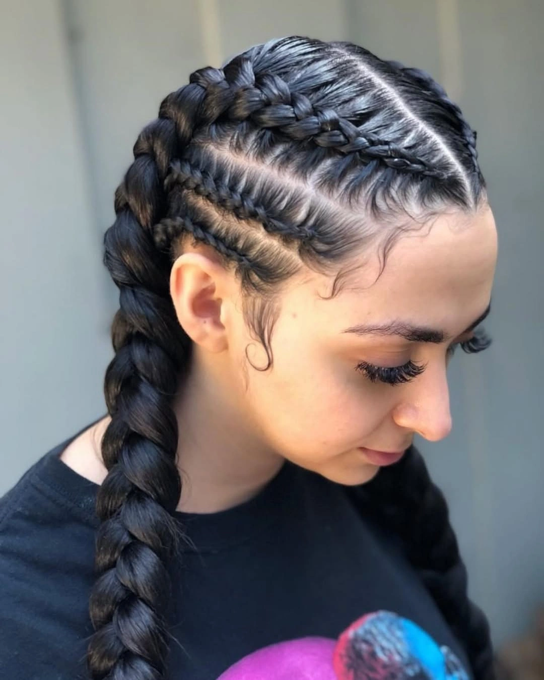 trendy feed in braid hairstyles Classic Two Feed In Braids With Clean Parting