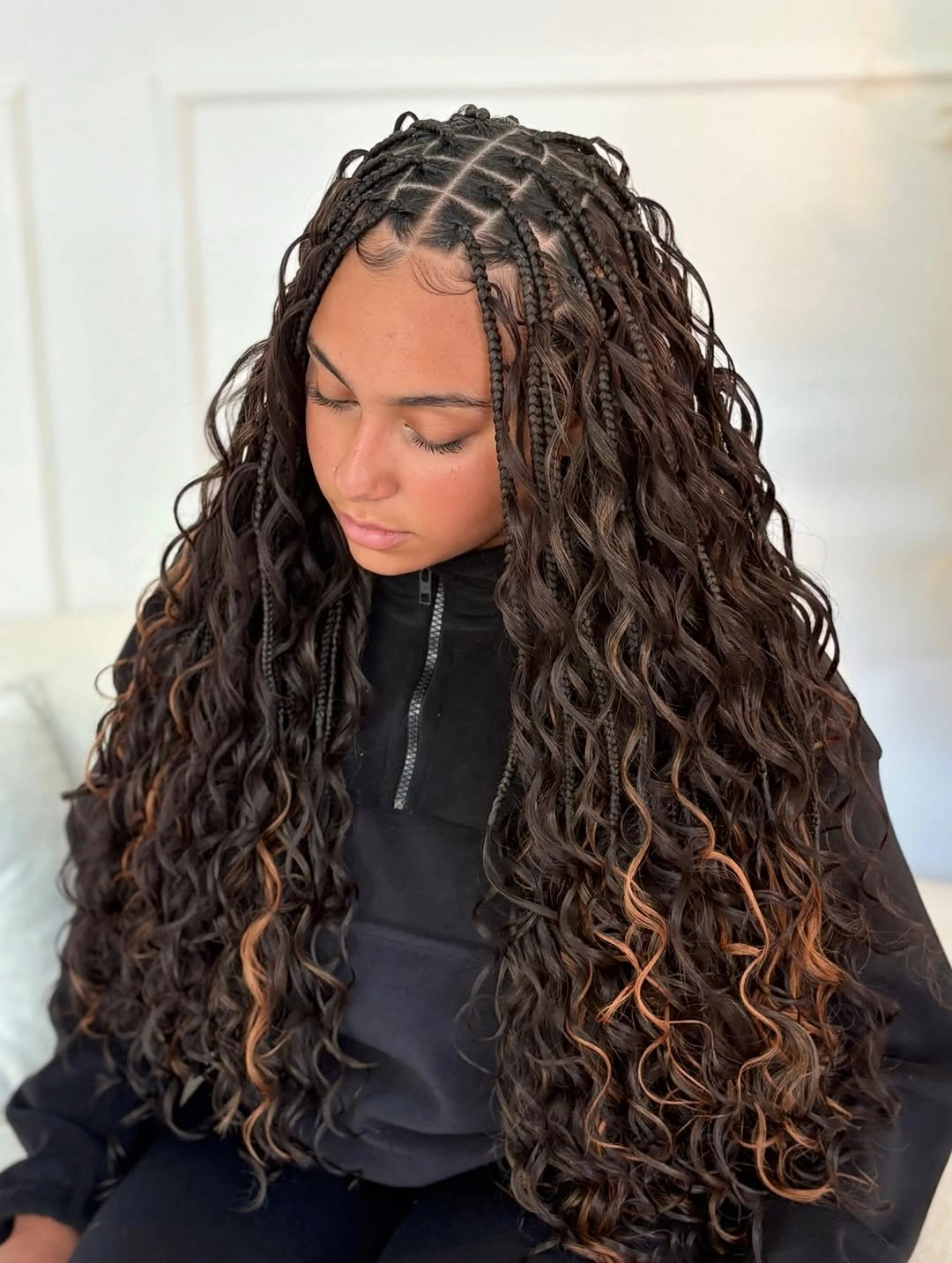 trendy goddess braid Dark Goddess Braids With Peekaboo Caramel Highlights