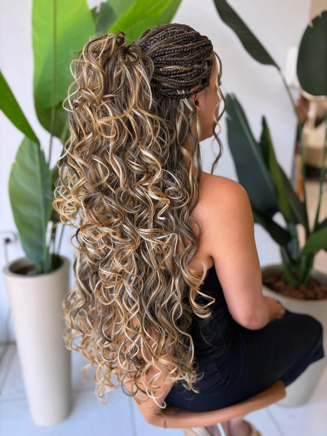 trendy goddess braid Half-Up Honey Blonde Goddess Braids with Cascading French Curls