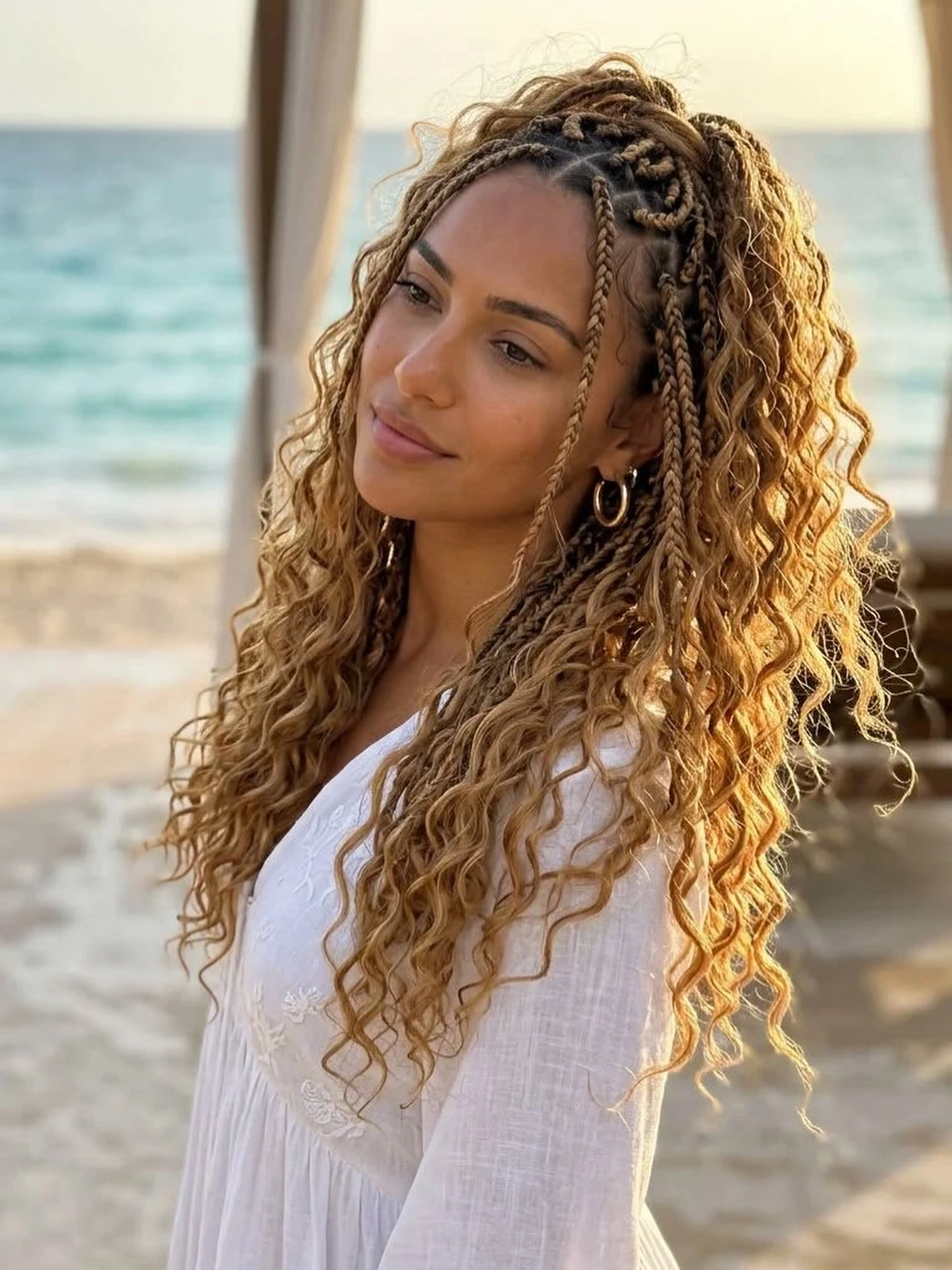 trendy goddess braid Honey Blonde Boho Goddess Braids for a Beachy Look