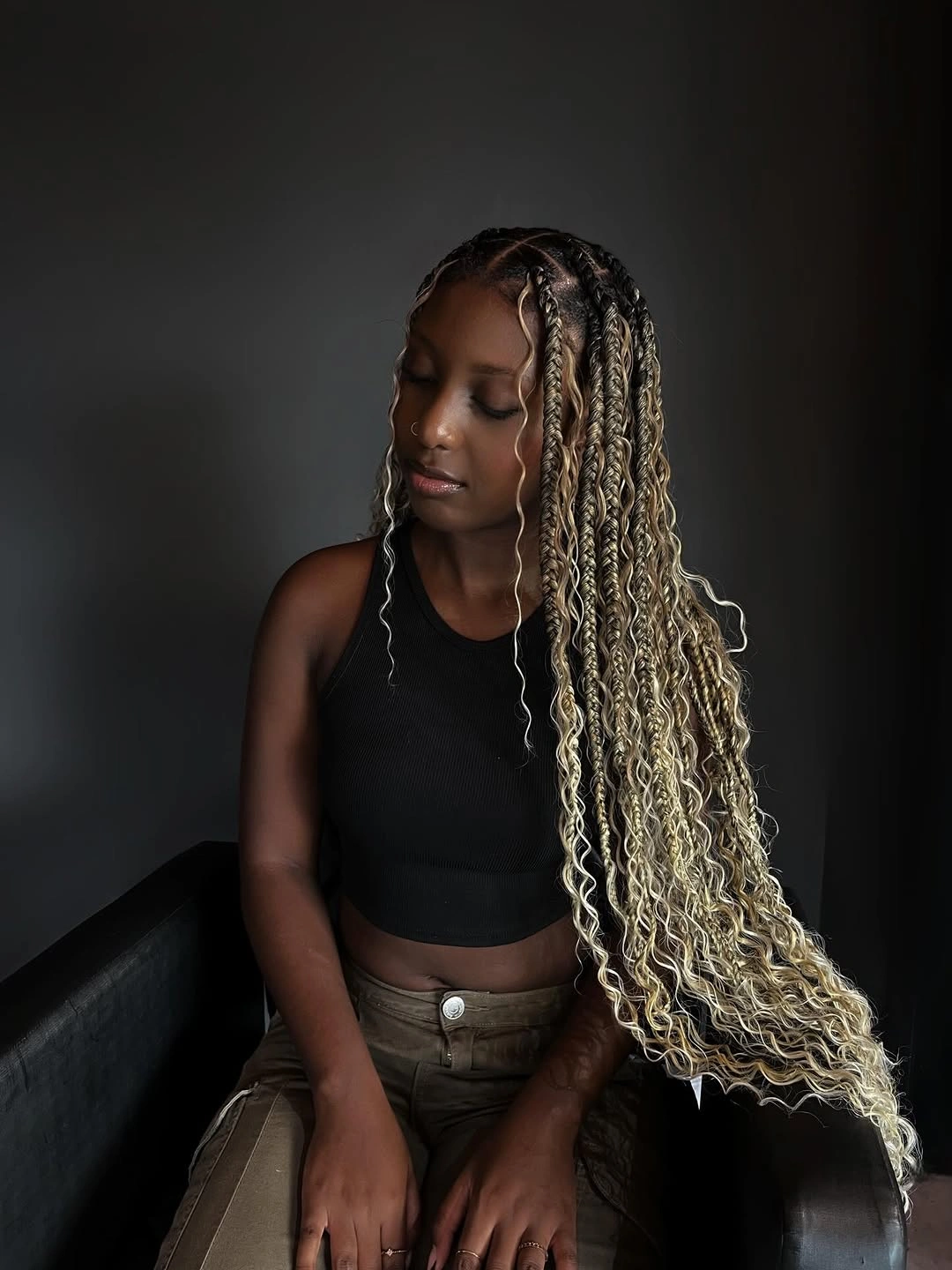 trendy goddess braid Honey Blonde Fulani Inspired Goddess Braids With Long Length