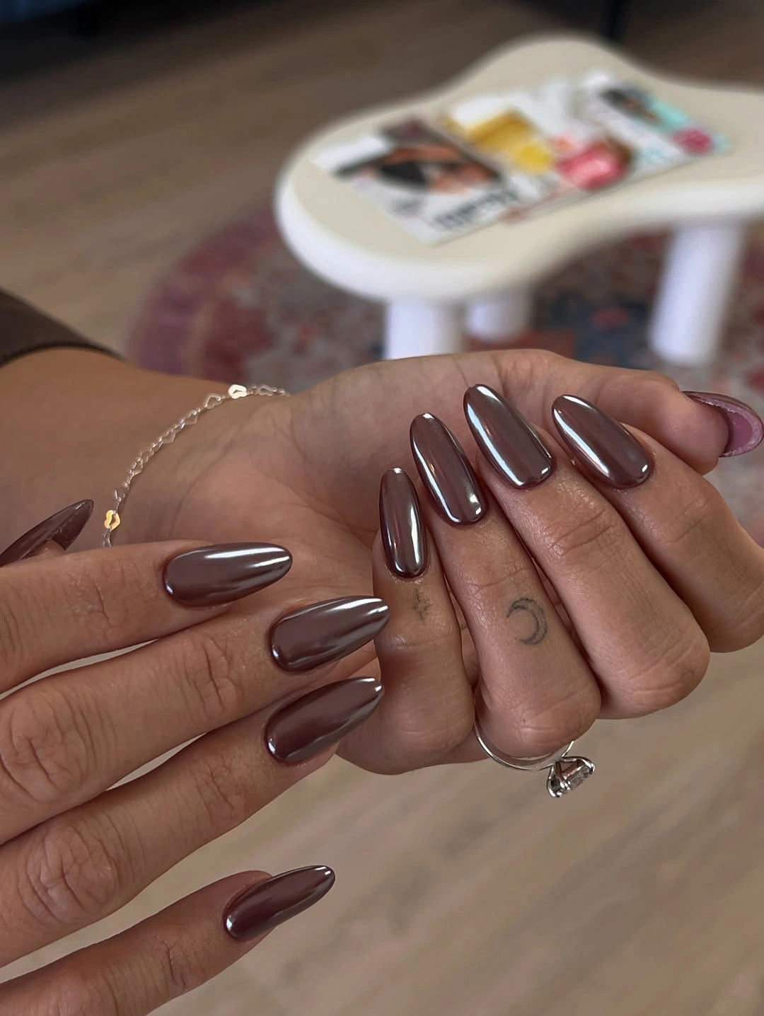 trendy september nails color 2026 Chocolate Glazed Almond Nails